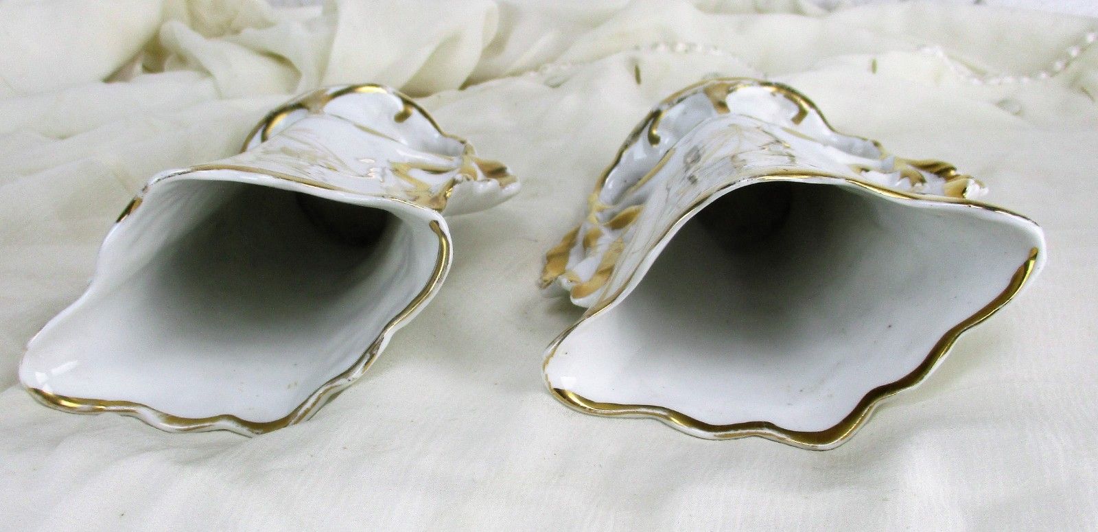 Lovely Couple Antique Limoges Guerin Porcelain Fan Flair Bridal Vases Beautiful photo vinterior