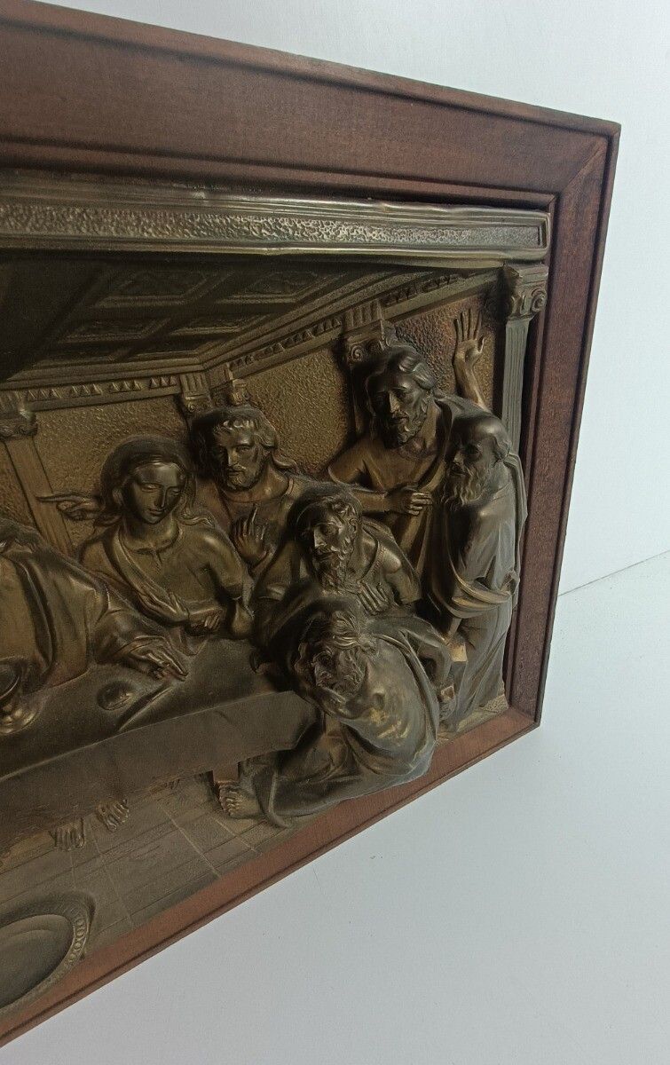 High Relief Brass  Gorgeous Framed  Jesus Christ Last Supper Iconic  Large 3d photo furniture