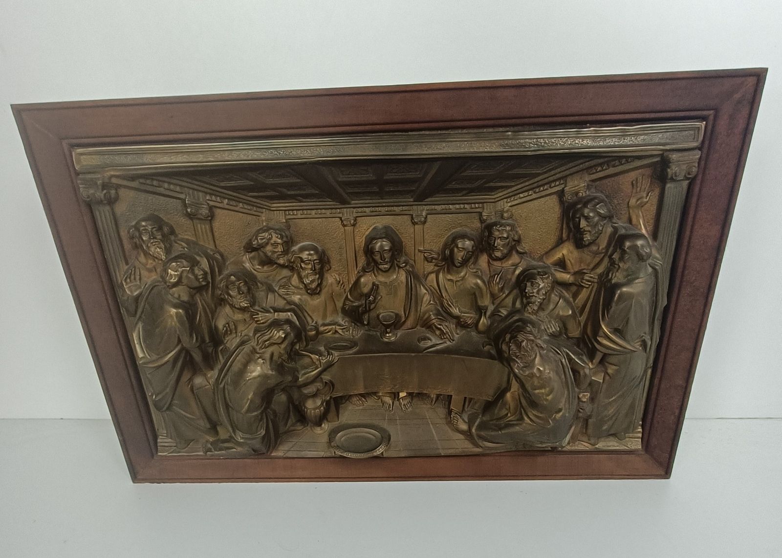 High Relief Brass  Gorgeous Framed  Jesus Christ Last Supper Iconic  Large 3d photo Art