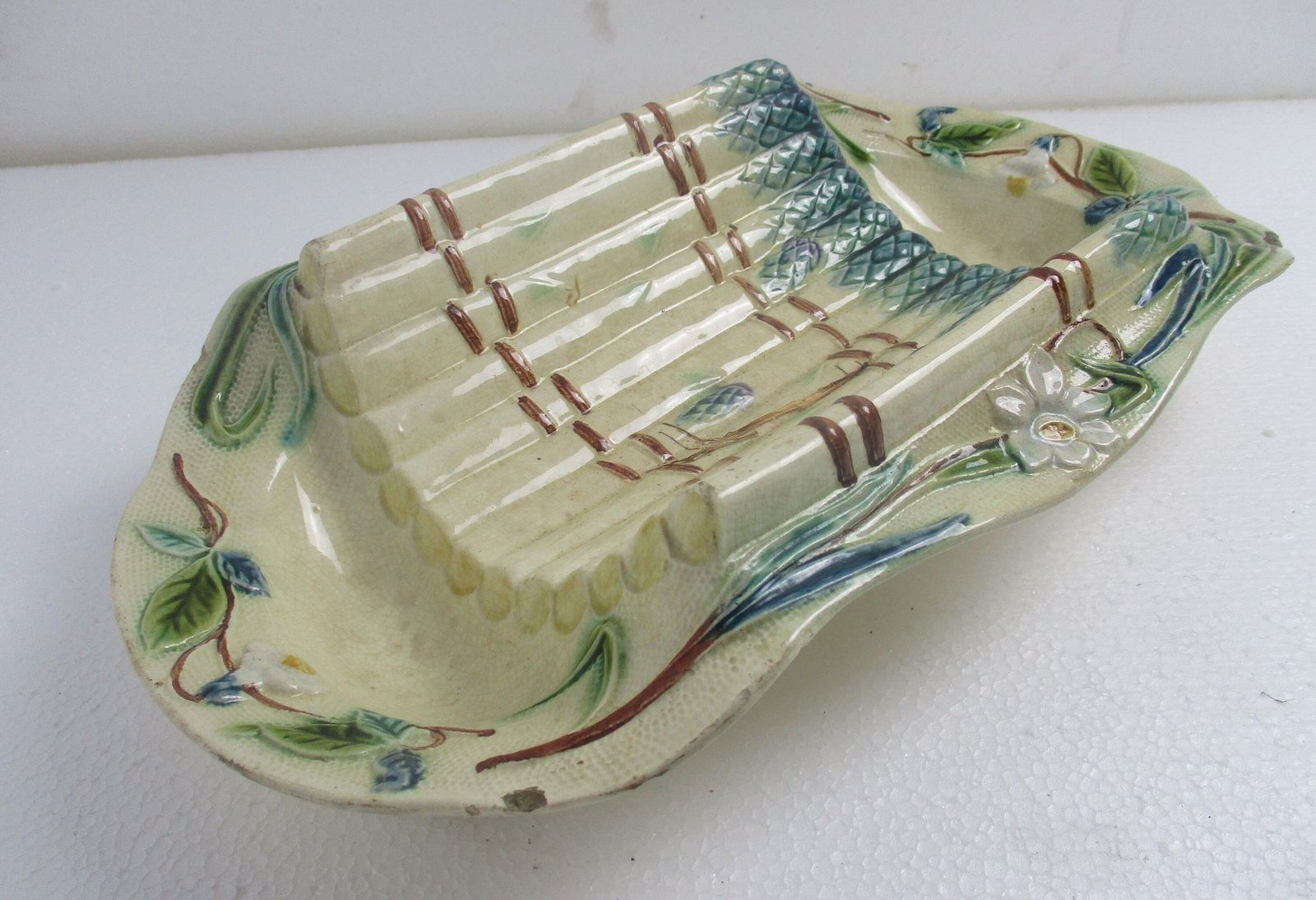 Antique French Majolica Artichoke & Asparagus Serving Tray  Dish 1880s Marked photo furniture