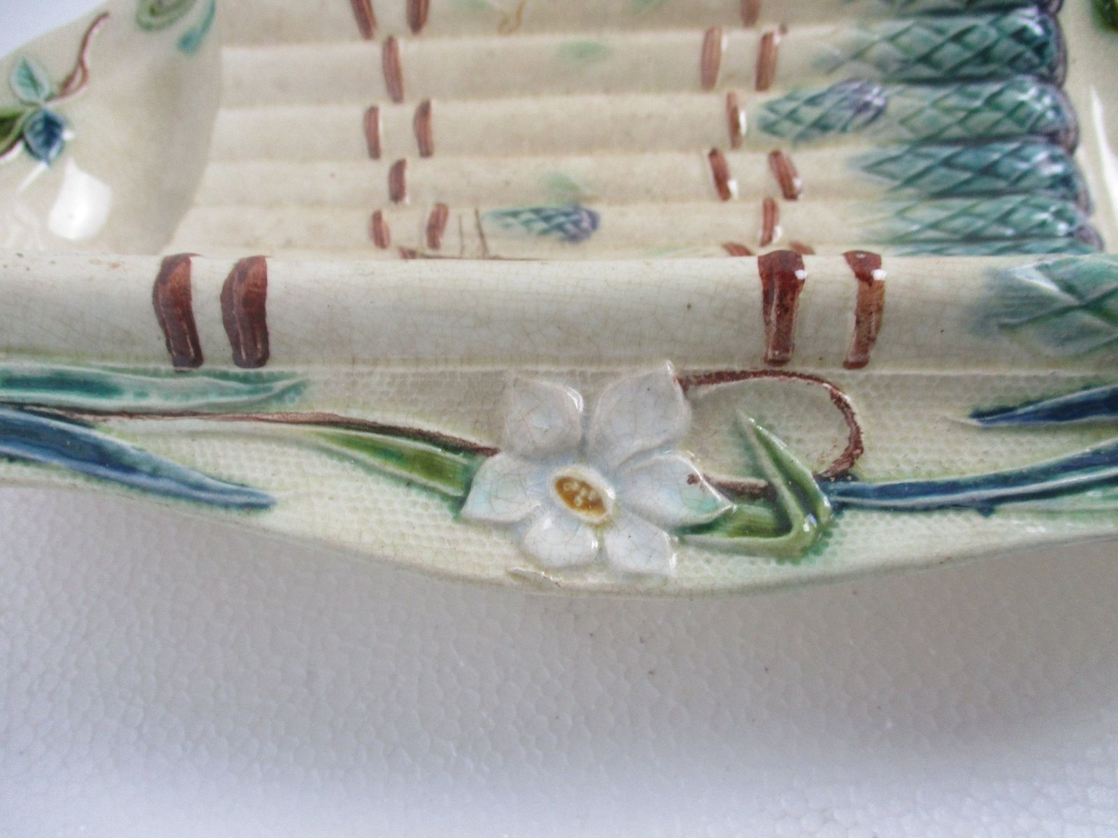 Antique French Majolica Artichoke & Asparagus Serving Tray  Dish 1880s Marked photo Home Decor