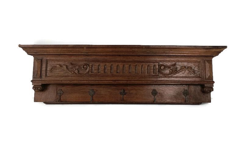 Antique Carved  Wood Coat Hat Rack  Ornate Etched Hand Carved Wood Oack Bacchus