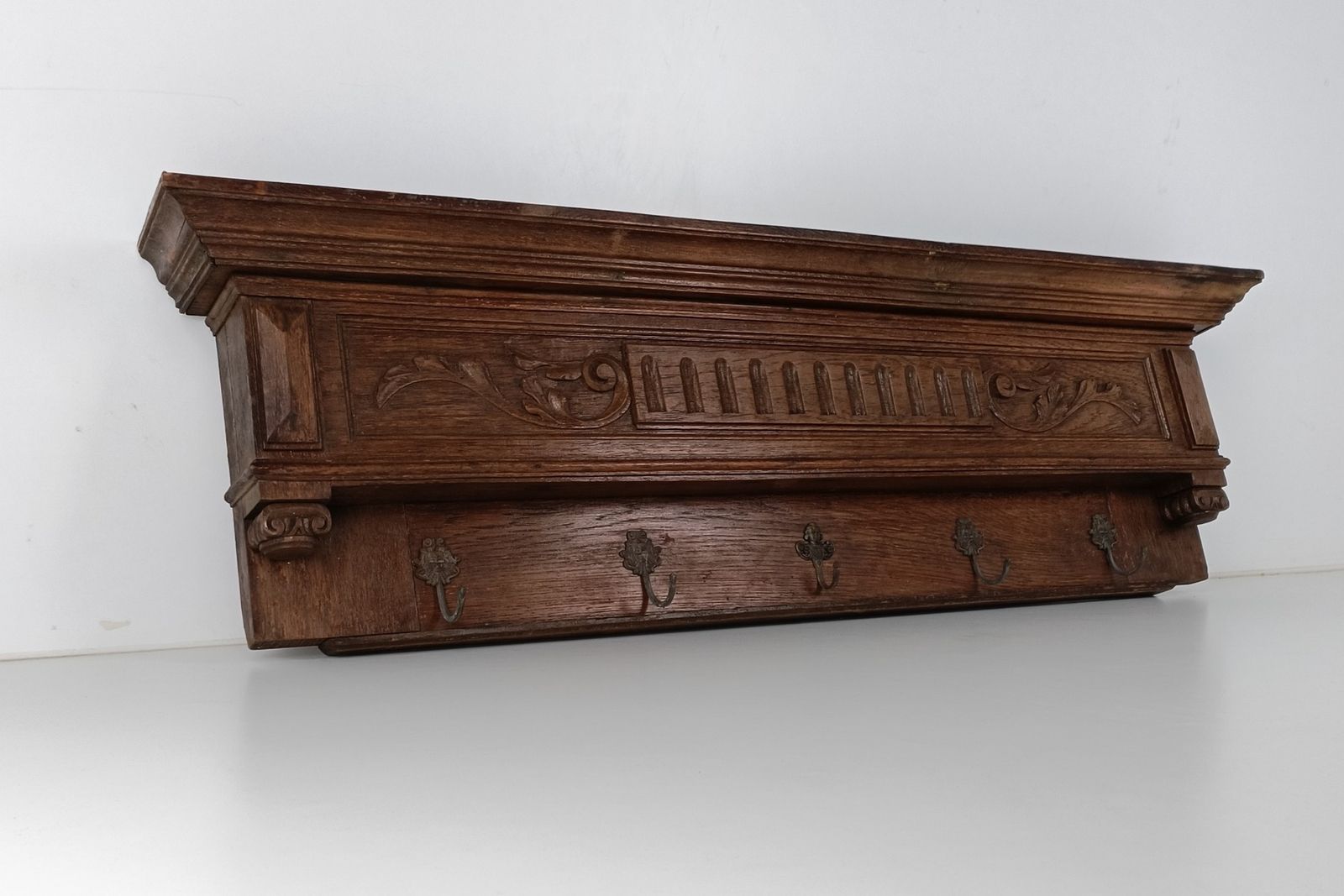 Antique Carved  Wood Coat Hat Rack  Ornate Etched Hand Carved Wood Oack Bacchus photo furniture
