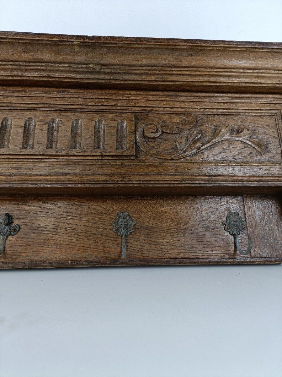 Antique Carved  Wood Coat Hat Rack  Ornate Etched Hand Carved Wood Oack Bacchus photo buy