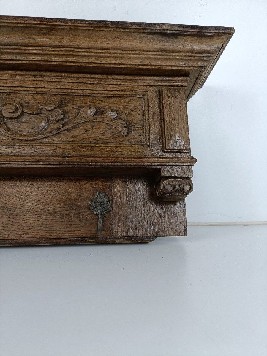 Antique Carved  Wood Coat Hat Rack  Ornate Etched Hand Carved Wood Oack Bacchus photo vintage