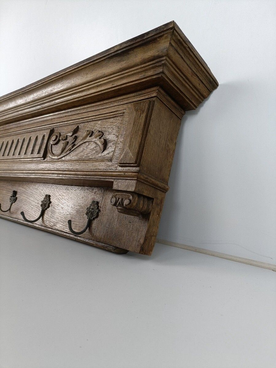 photo furniture Antique Carved  Wood Coat Hat Rack  Ornate Etched Hand Carved Wood Oack Bacchus