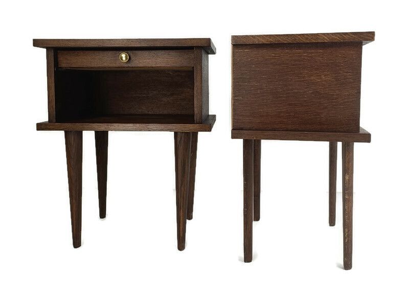 Pair Couple Vintage Night Stands End Tables Mid Century Modern  Wood Pop Art Fun