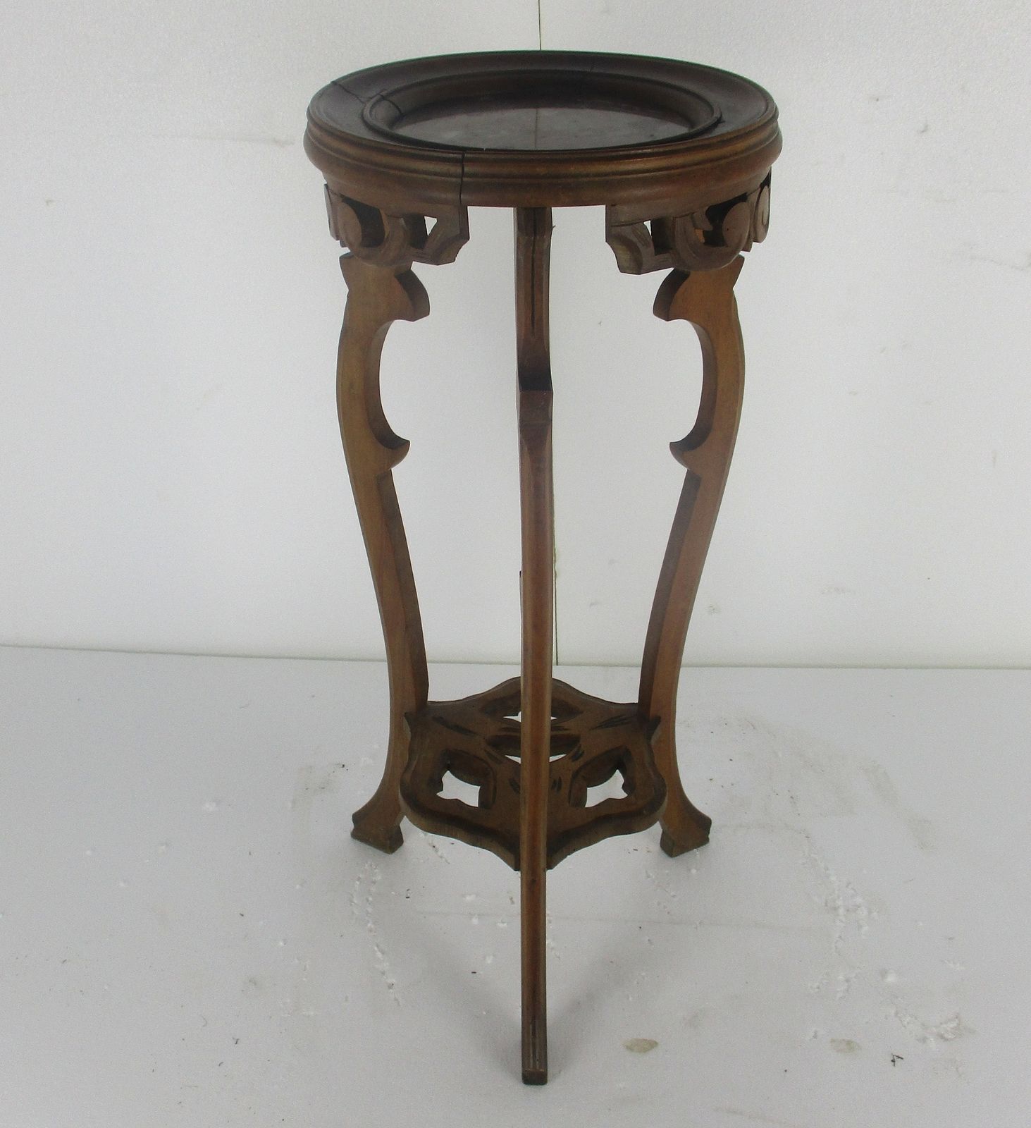 Hand Carved Wood Marble Top 2 Tier Plant Flower Bonsai Stand Side Table Pedestal photo vintage