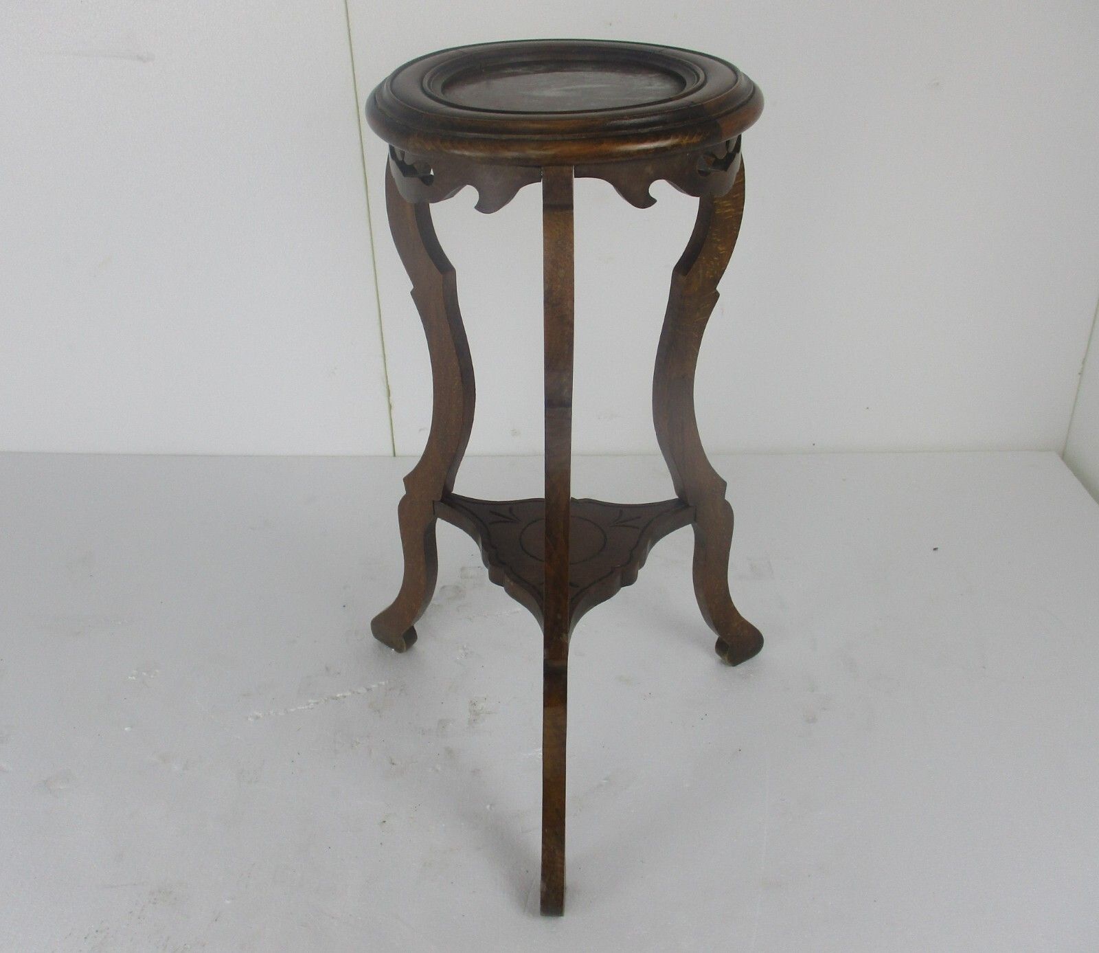 Carved Wood Marble Top 2 Tier Plant Flower Bonsai Stand Pedestal Antique photo Home Decor