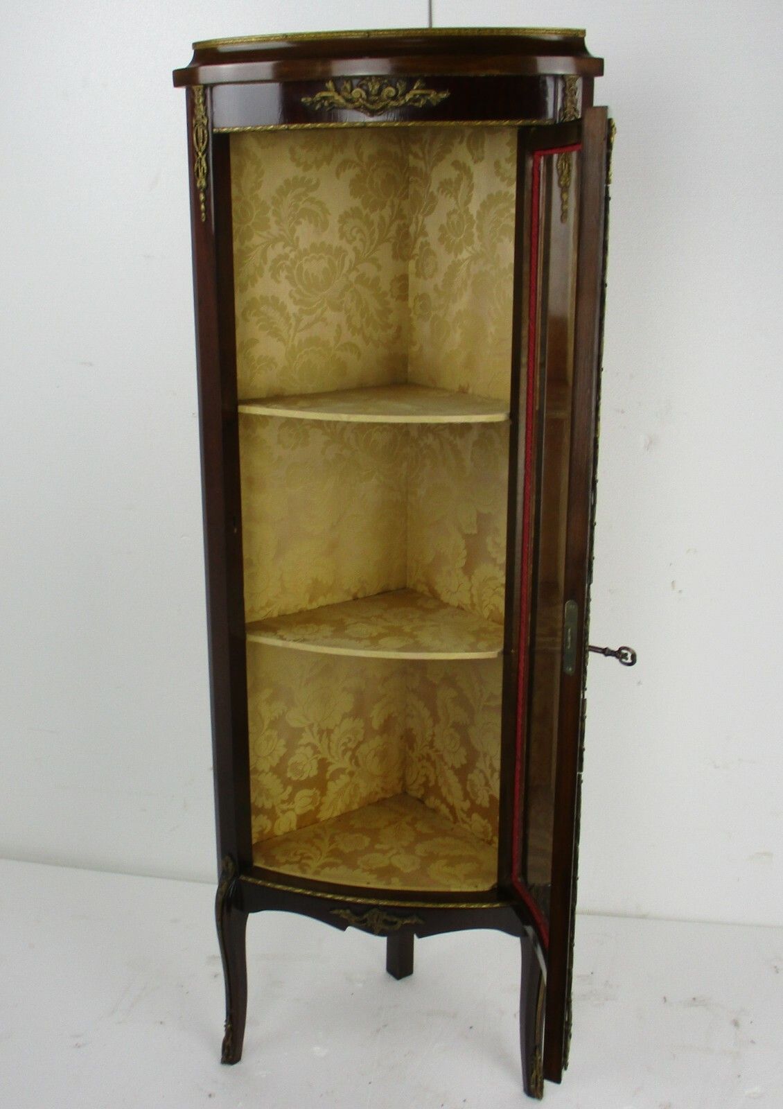 Marquetry Display Case Cabinet Inlay Brass Trims French Antique 1920s Stunning photo 947.0