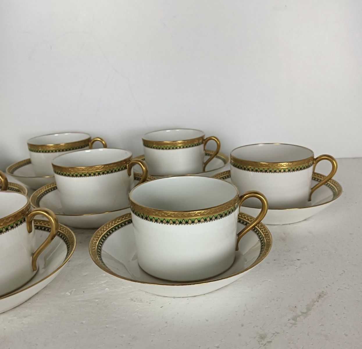 photo for sale Antique Tableware  Gda Limoges White With Ivy And Gold Demitasse Cups And Saucer