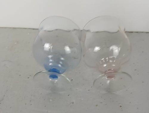 Two Antique Large Art Deco Glasses Pink Blue photo vinterior