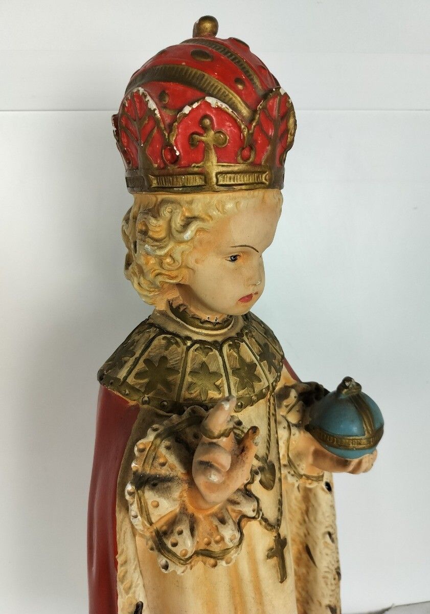 Xl Statue Infant Of Prague Infant Jesus Santo Nino Plaster Hand Painted Chapel A photo vintage