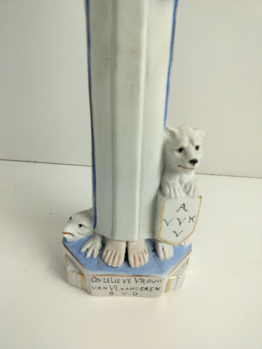 Porcelain Statue Our Lady Madonna Virgin Mary With Infant Jesus Dragon Lion Flan photo for sale