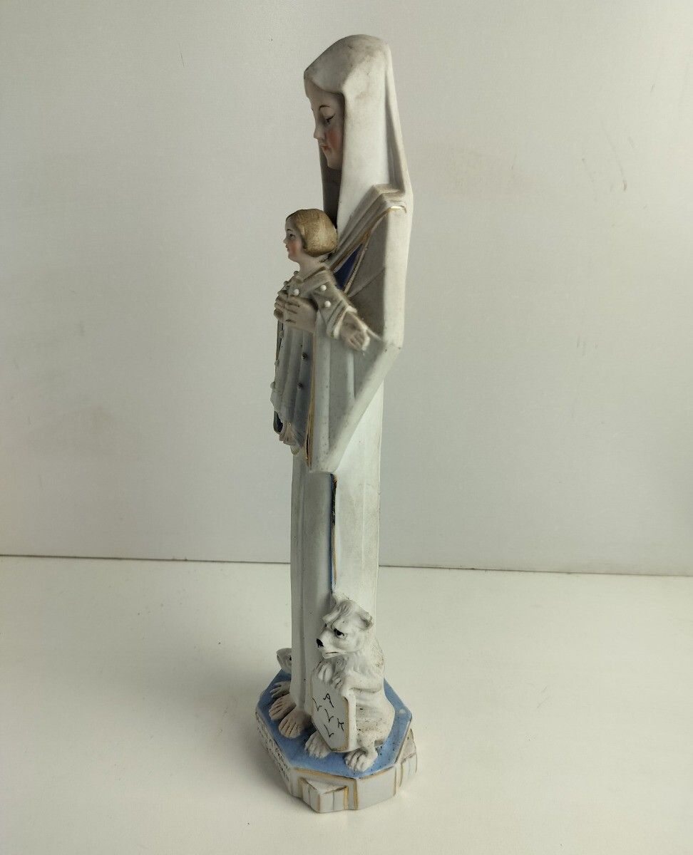 Porcelain Statue Our Lady Madonna Virgin Mary With Infant Jesus Dragon Lion Flan photo 101.0