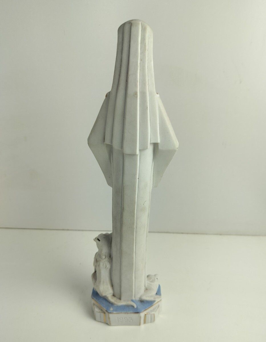 Porcelain Statue Our Lady Madonna Virgin Mary With Infant Jesus Dragon Lion Flan photo vinterior