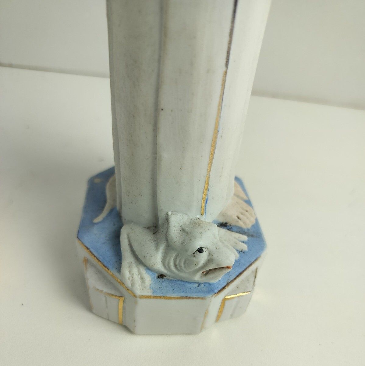 Porcelain Statue Our Lady Madonna Virgin Mary With Infant Jesus Dragon Lion Flan photo buy