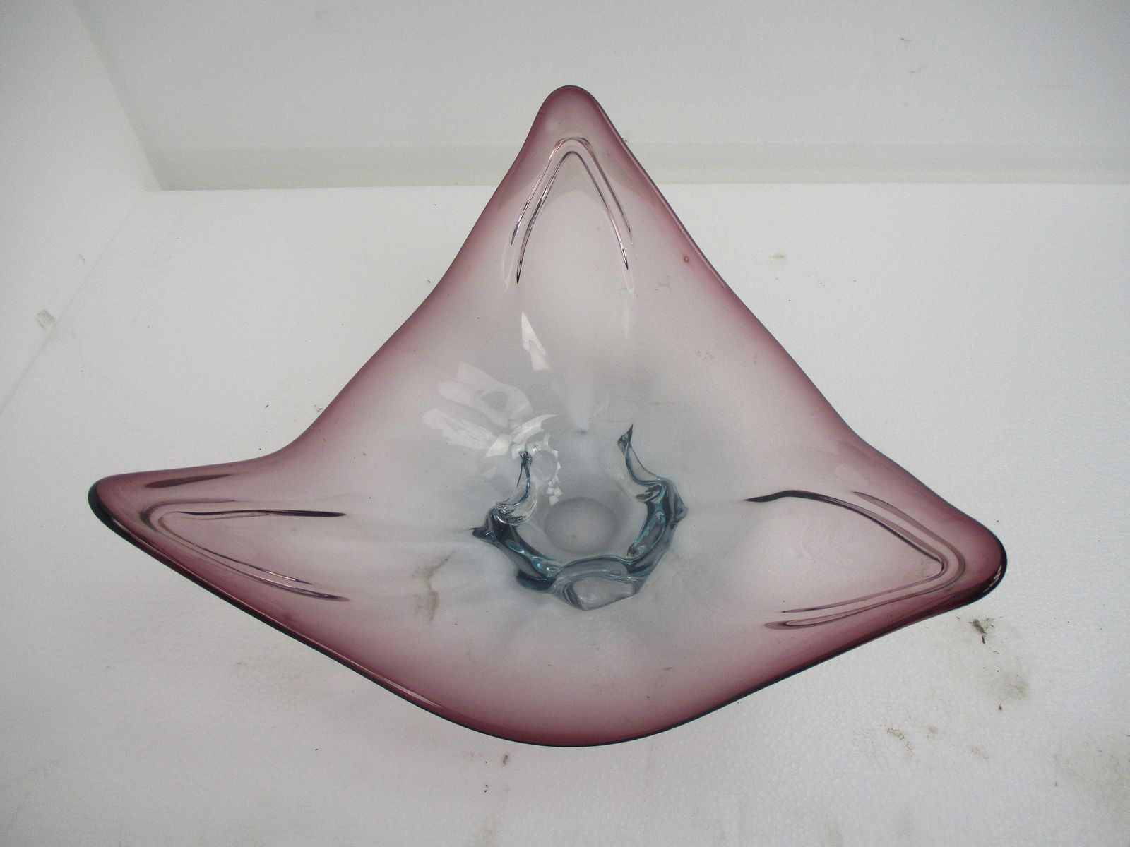 Large Italian Art Glass Cranberry Blue Cranberry Bowl Dish Centerpiece Basket Mu photo 150.0