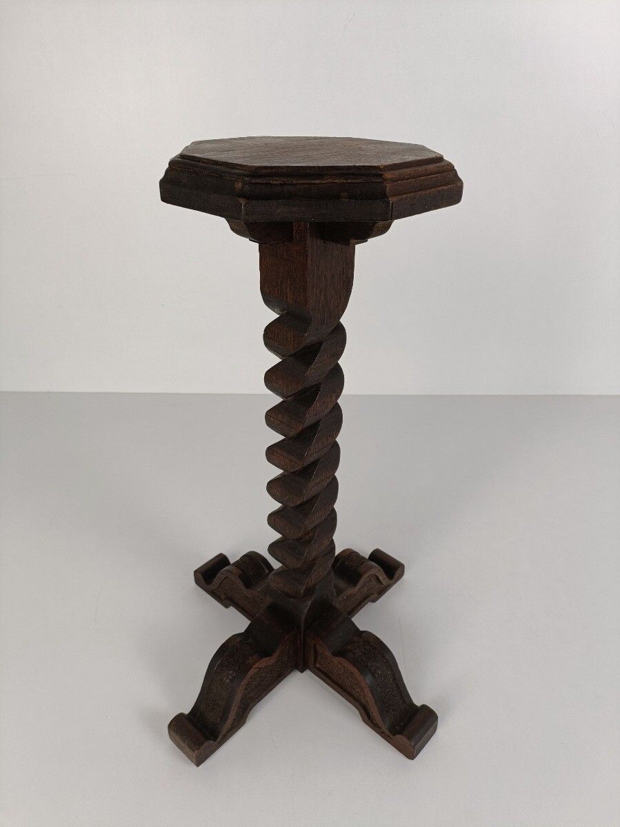 Ornate Hand Carved Wooden Barley Twist Pedestal Siede Table Two Tier Bonsai Plan photo for sale