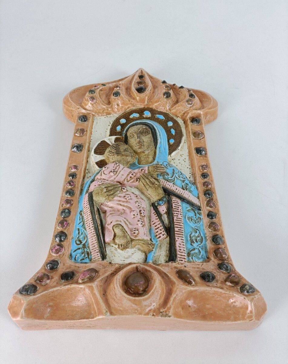 Black Madonna Gorgeous Vintage Wall Plaque Ceramic Collector Roger Guerin photo vintage