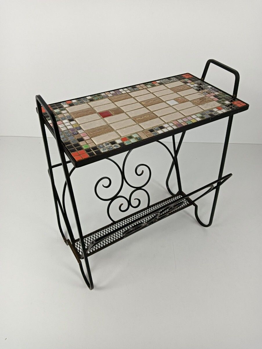 Vintage Mid Century  Magazine Rack Newspaper Basket Side Table Mosaic Tiles  Wro photo Furniture