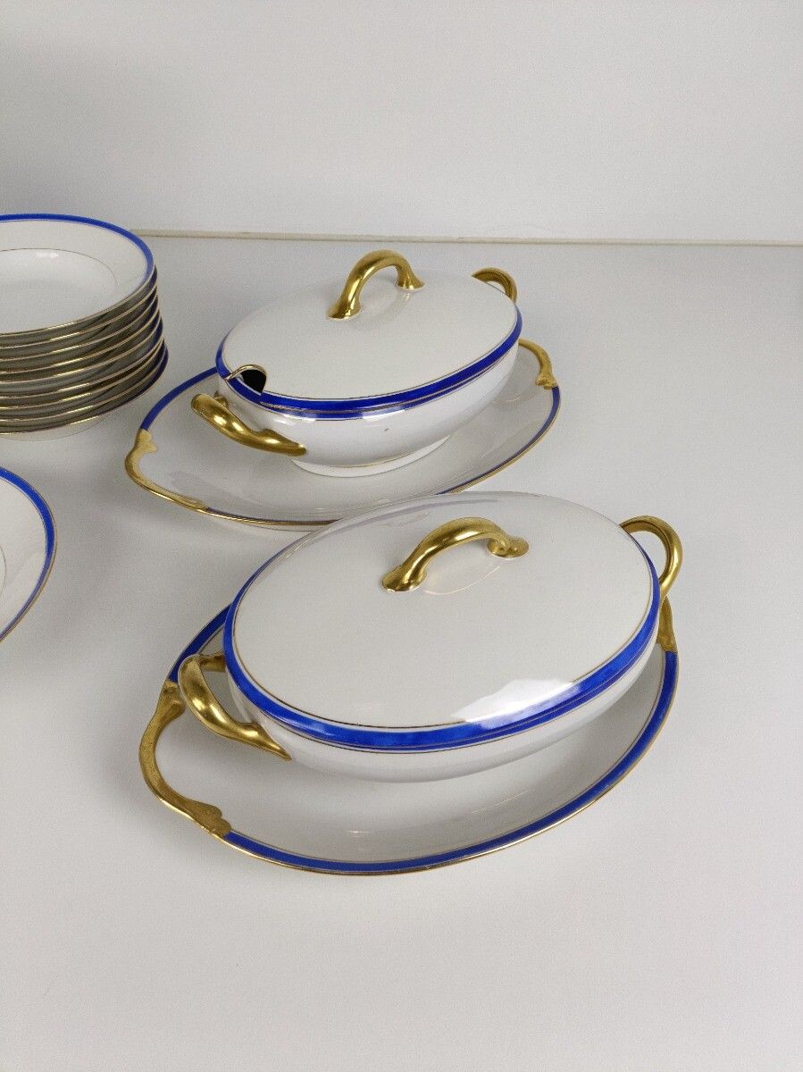 Art Deco China Limoges France White Gold Cobalt Blue Emile Madesclaire 39 Pieces photo furniture