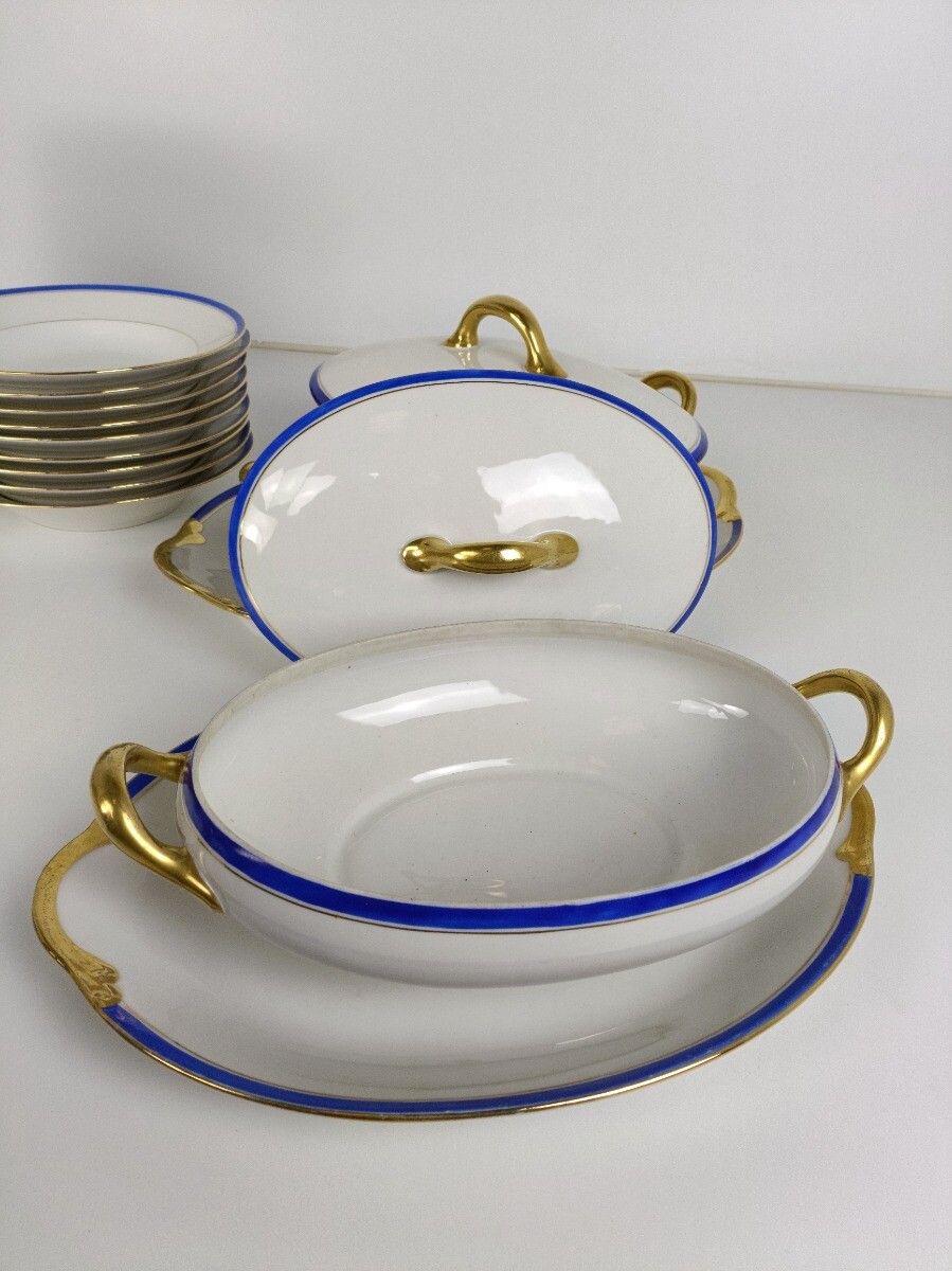 Art Deco China Limoges France White Gold Cobalt Blue Emile Madesclaire 39 Pieces photo buy