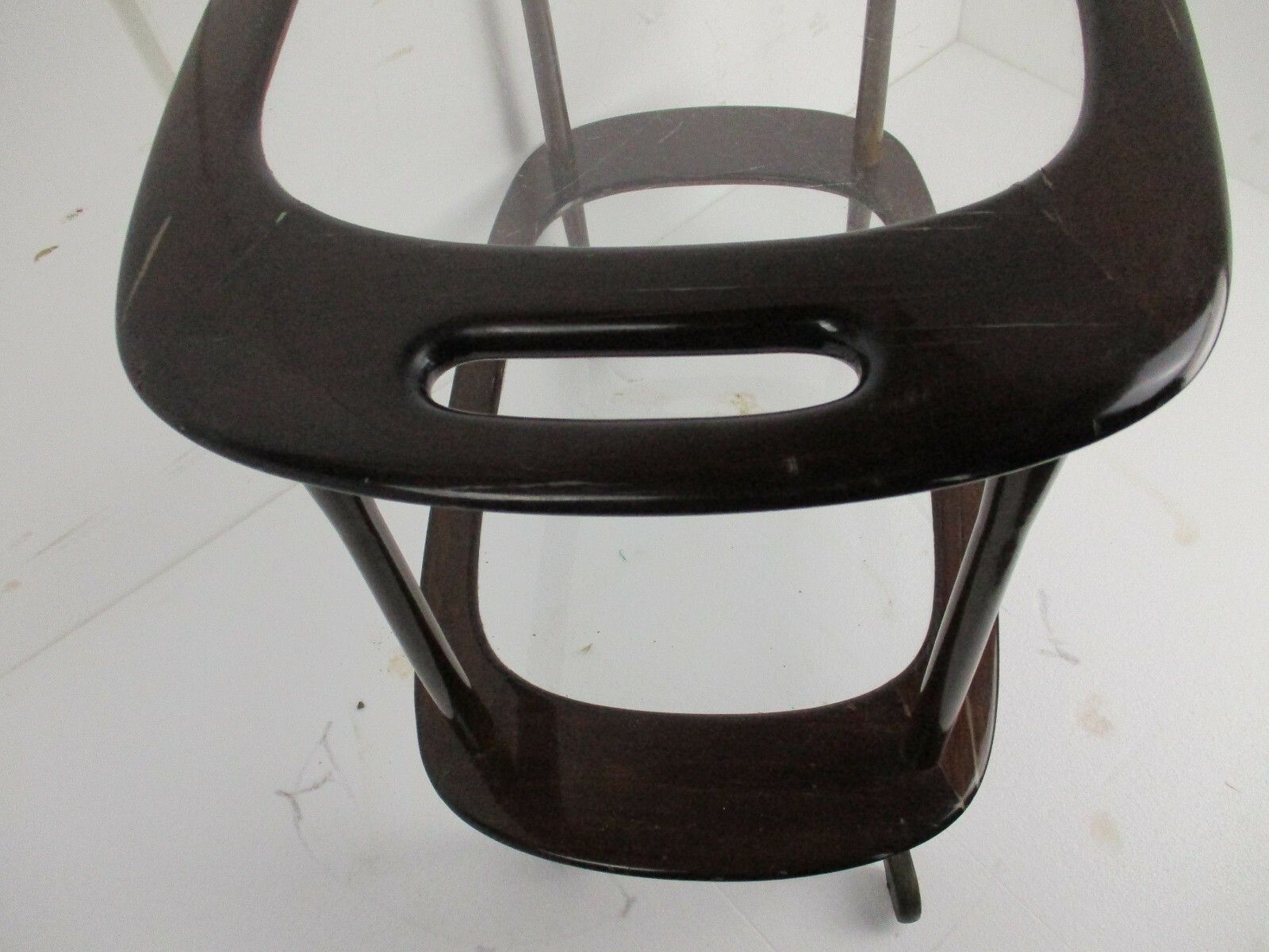 Bar Cocktail Tea Garden Cart Trolley Mid Century Modern Oval  Wood Glass Top photo vintage