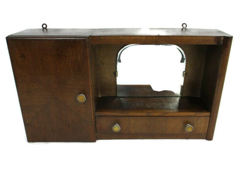 Double Apothecary Bathroom Medicine Kitchen Cabinet Wood Art Deco Beveled Glass