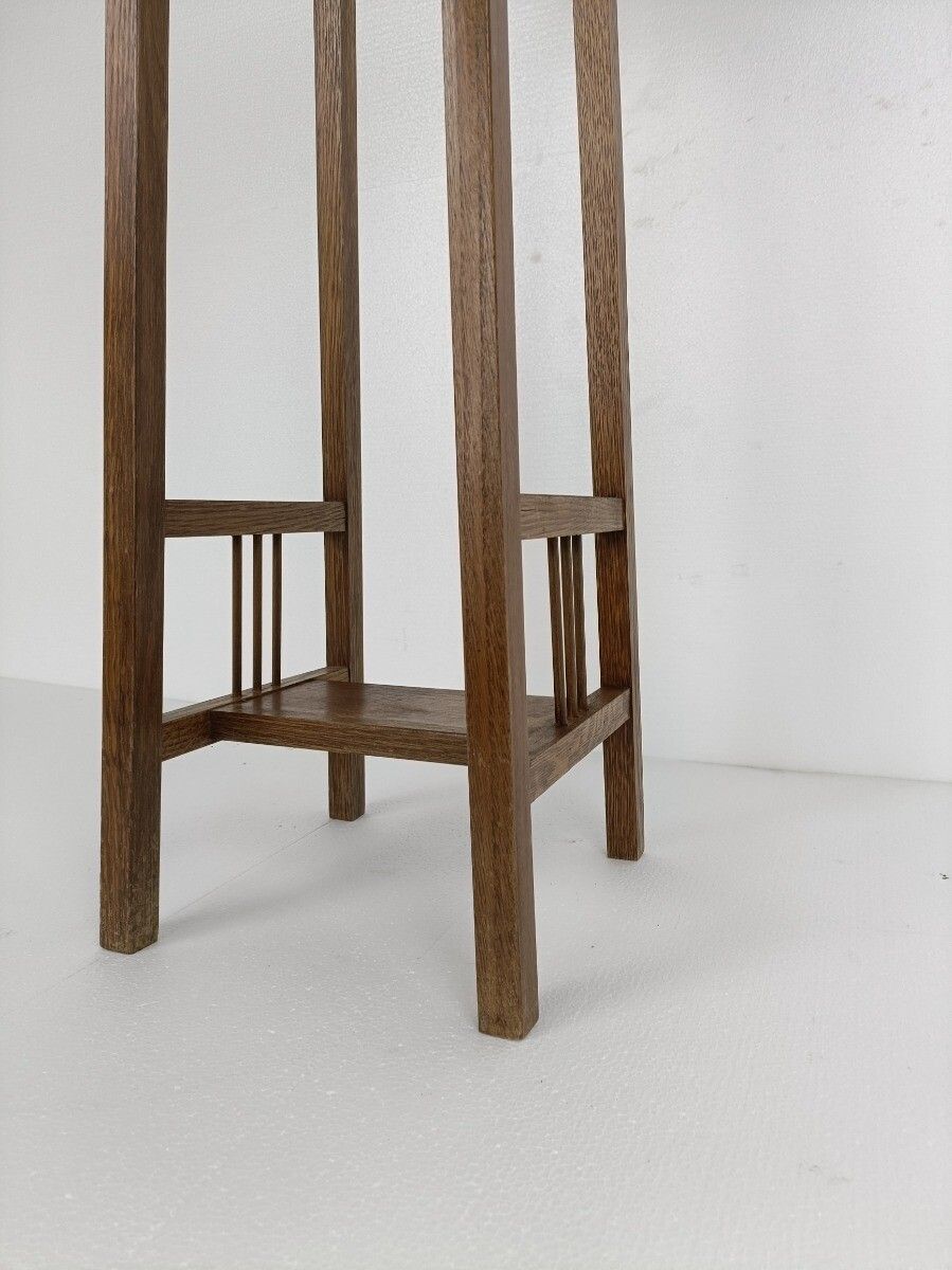 Vintage Wood Pedestal Display Table Plant Stand Tile Victorian Scene Two Tier photo for sale