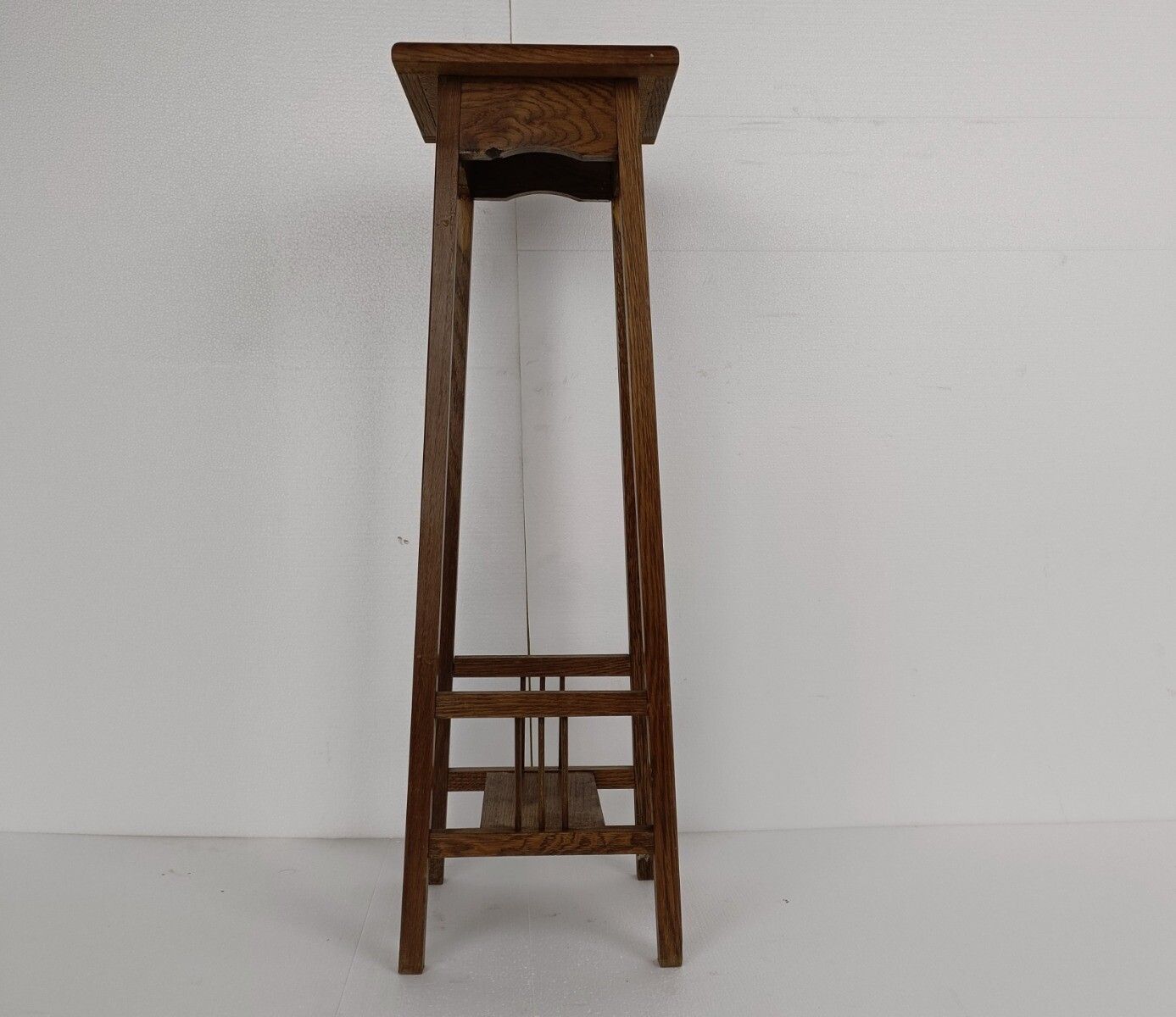 Vintage Wood Pedestal Display Table Plant Stand Tile Victorian Scene Two Tier photo vintage