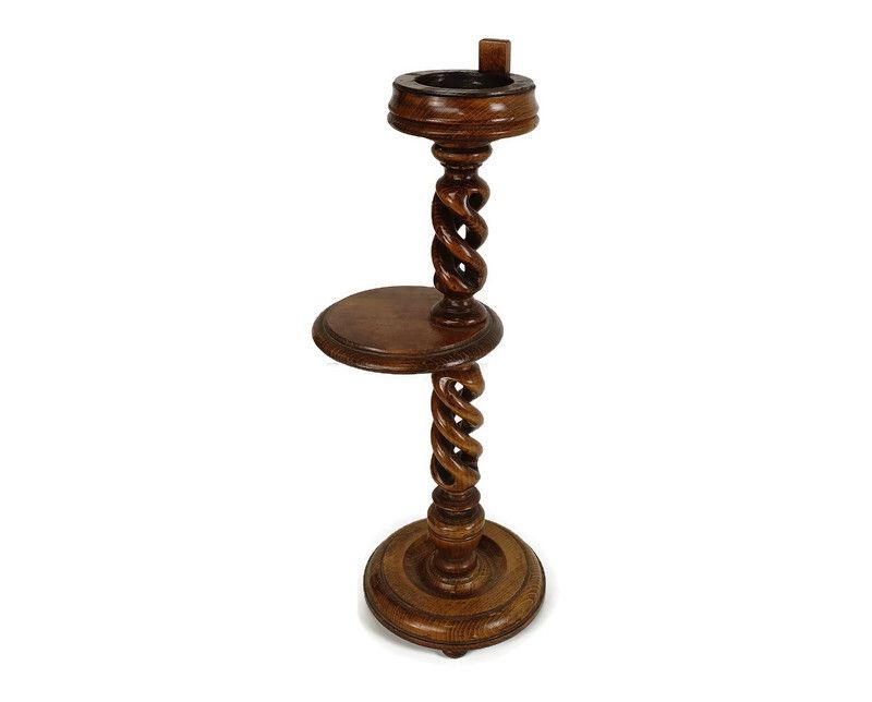 Open Barley Twist Hand Carved Wood Oak Plant Stand Pedestal Side Table Bonsai St
