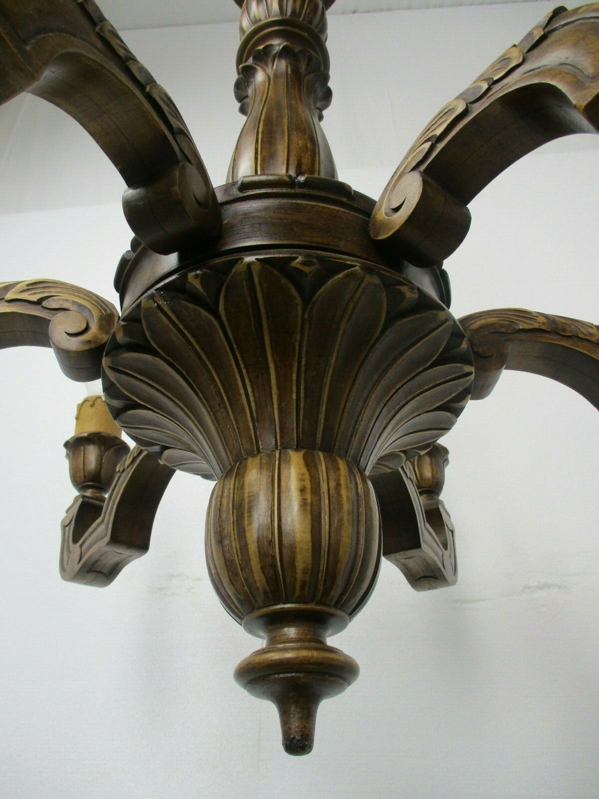 Hand Carved Wooden Chandelier Ornate  6 Arm Lights Country Farmhouse Barn Style photo 334.0