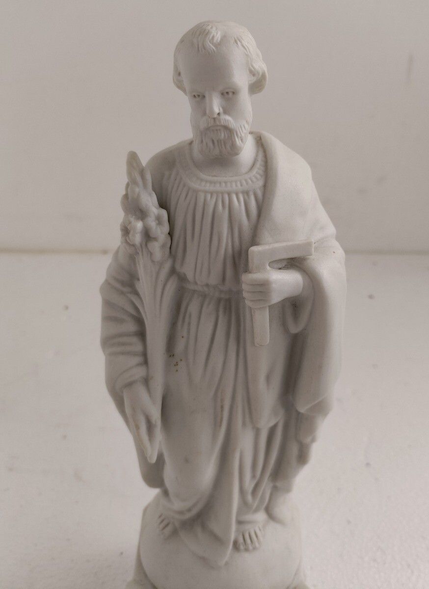 Antique Porcelain Bisque Statue Saint Joseph Angel Lilies Protector Of Homes Mar photo furniture