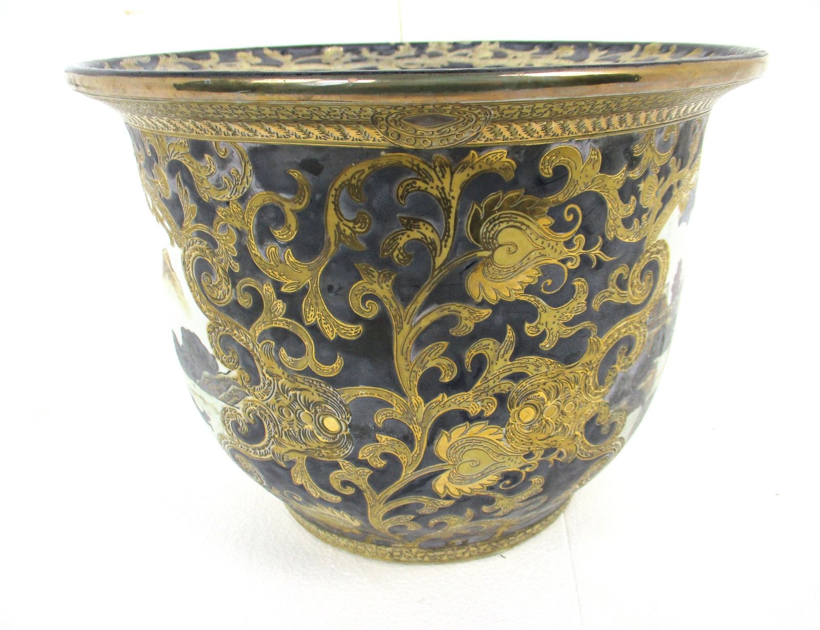 Antique Planter Flower Pot Jardiniere Sèvres Limoges Style Chinoiserie Hunters photo for sale