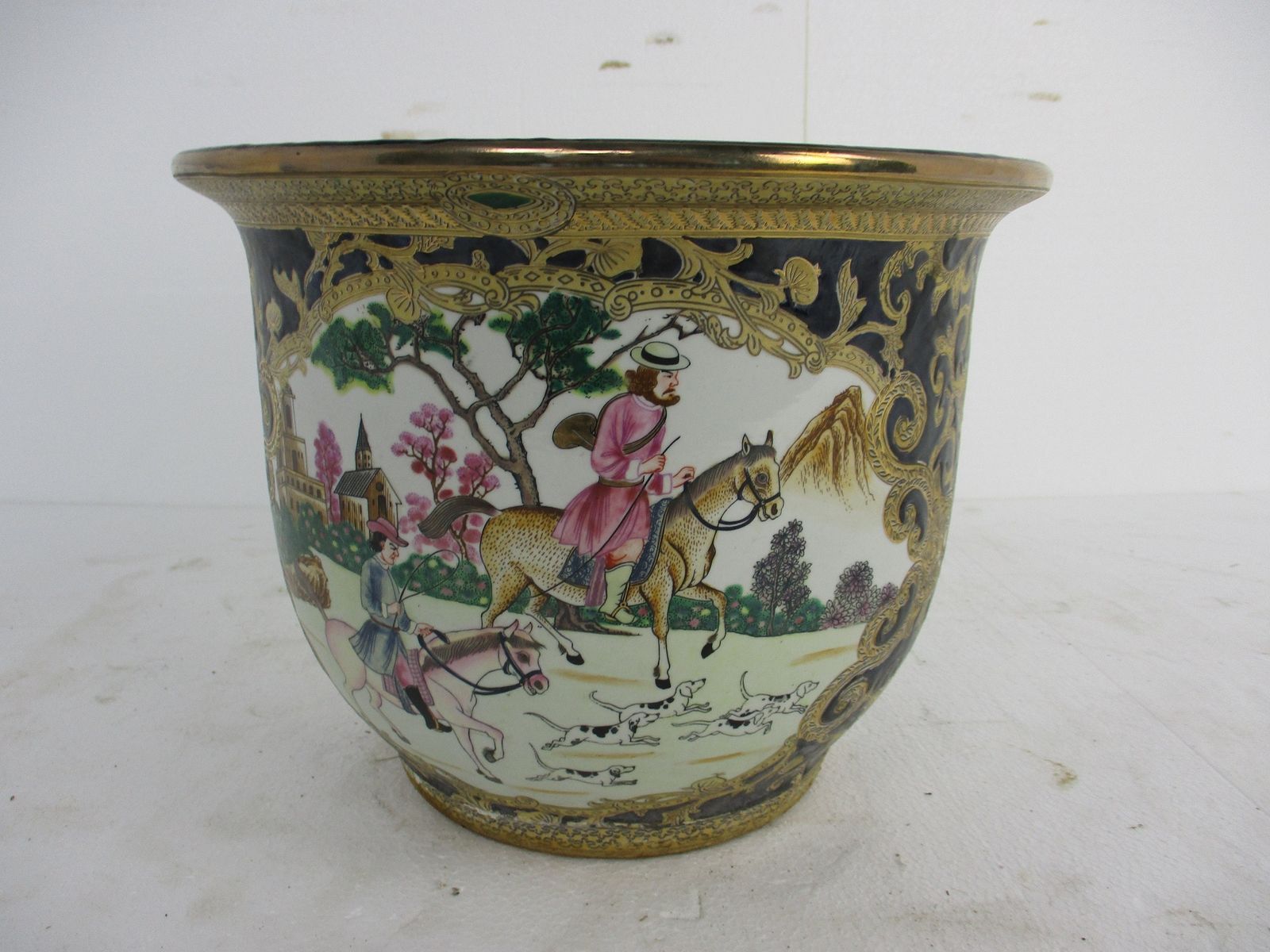 photo for sale Antique Planter Flower Pot Jardiniere Sèvres Limoges Style Chinoiserie Hunters
