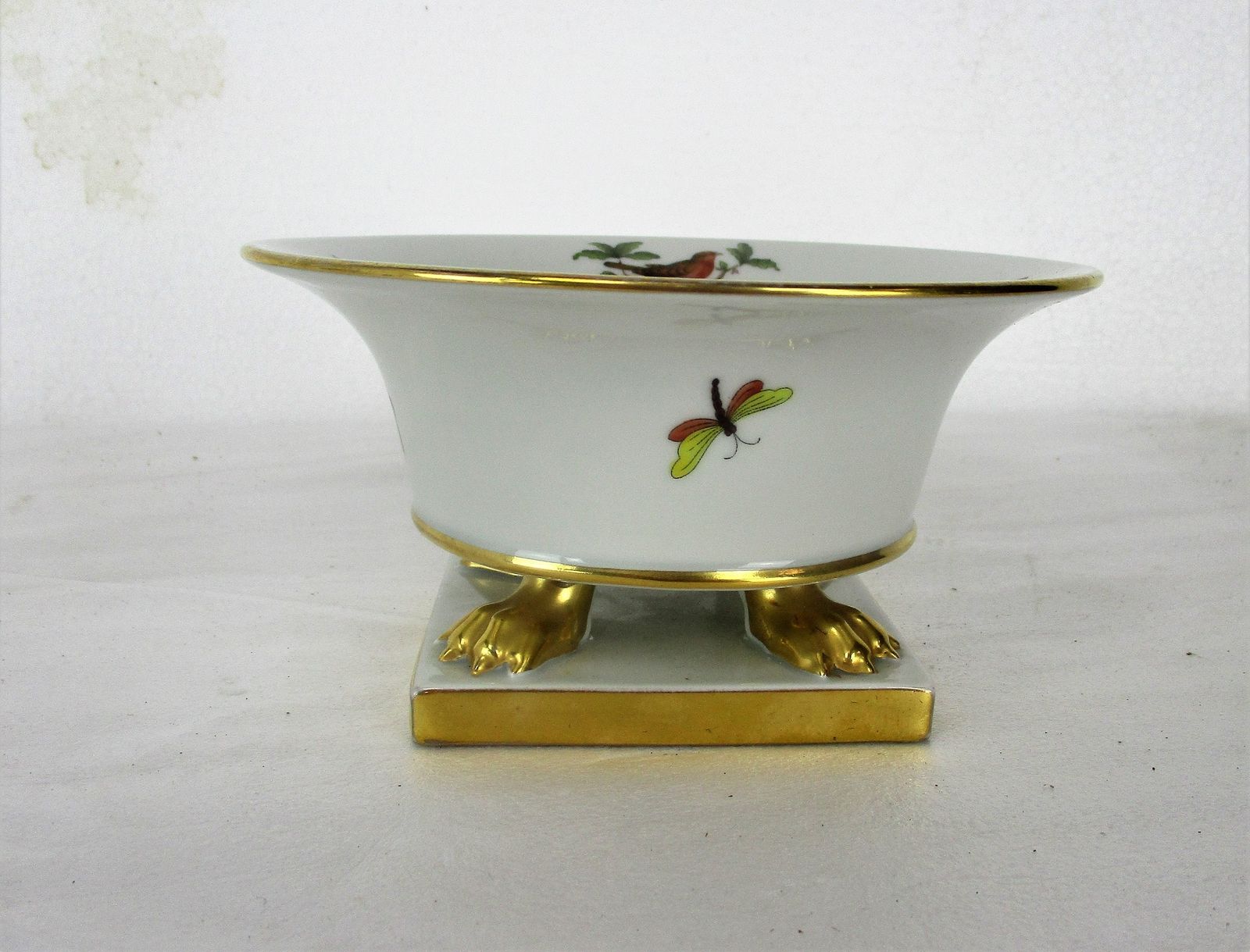Jardiniere Nail Vase Planter Birds Butterflies Herend Hungary Footed Paw Legs Go photo 162.0