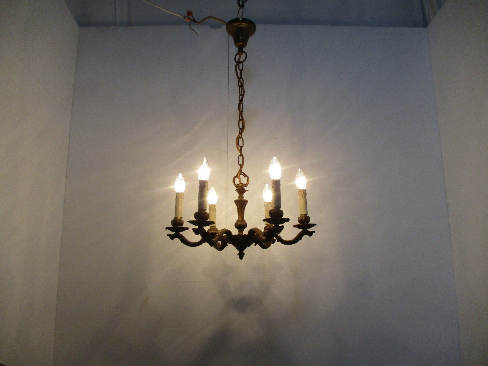 Vintage Chandelier Bronze  6 Arms Hollywood Regency Style Ornate Ceiling Fixture photo buy