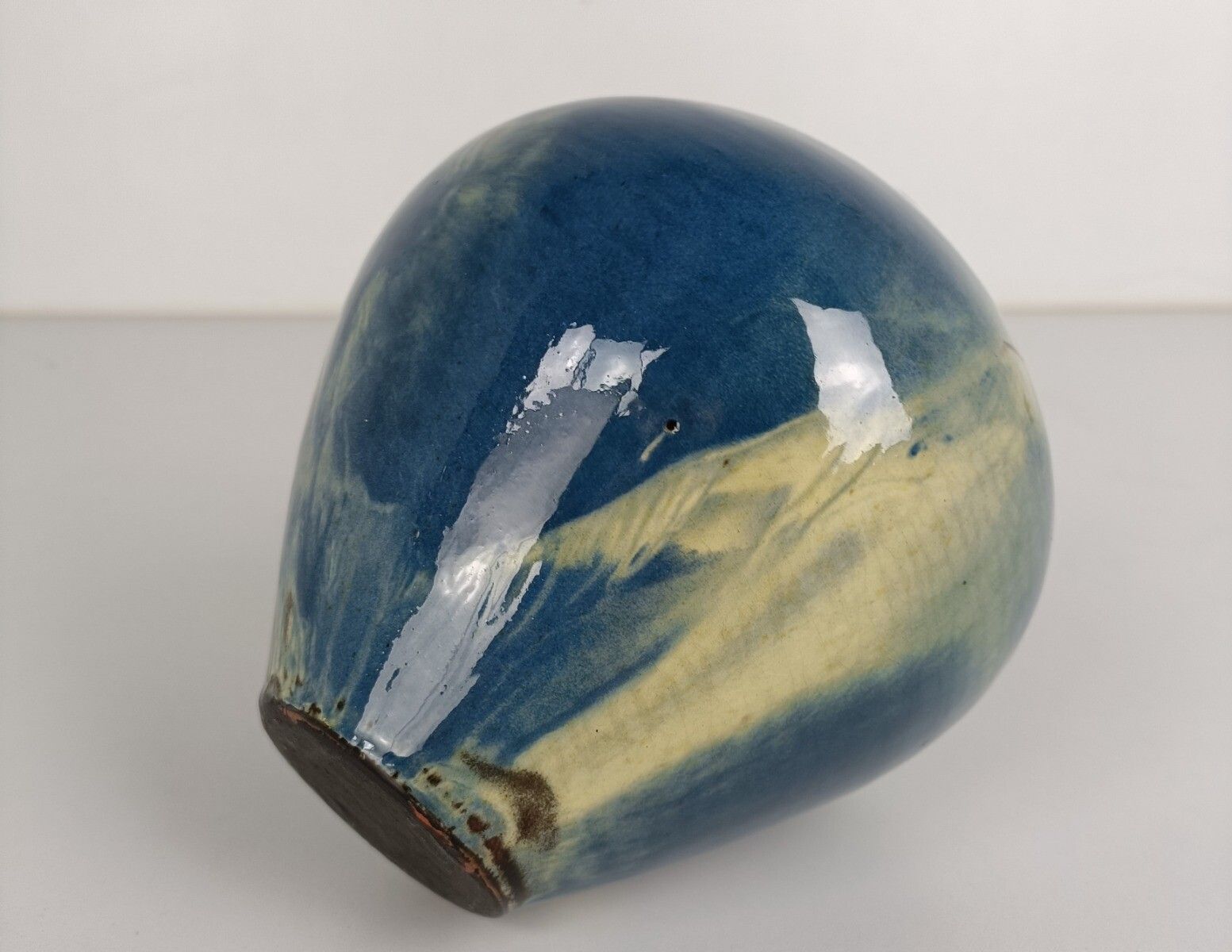 Blue Abstract Vase French Pottery Faience Vintage Modernist photo vintage