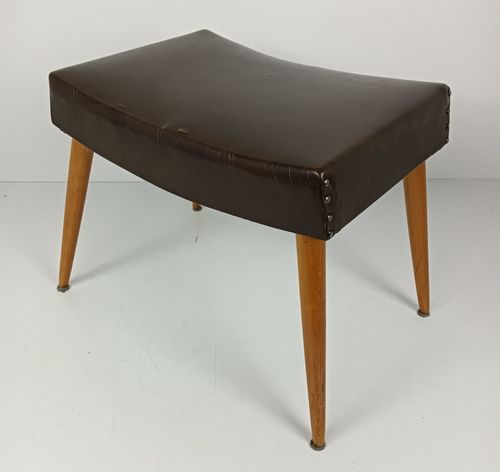 photo furniture Vintage Footstool Ottoman Foot Rest Wooden Legs Faux Leather Modernist Funky Ret