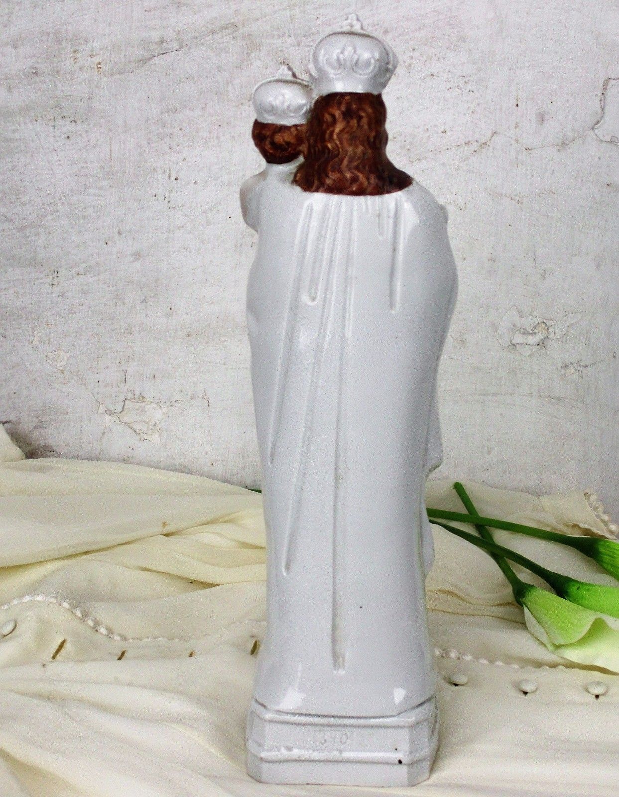 Antique Porcelain Statue Figurine Virgin Mary Our Lady With Infant Child Htf photo 182.0