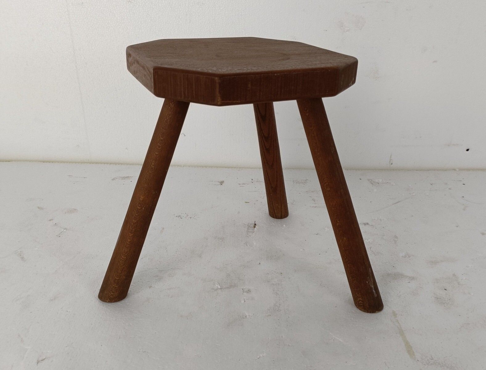 Vintage Hand Carved Wood Tripod Milking Stool Square Top Pedestal Table Pedestal photo for sale