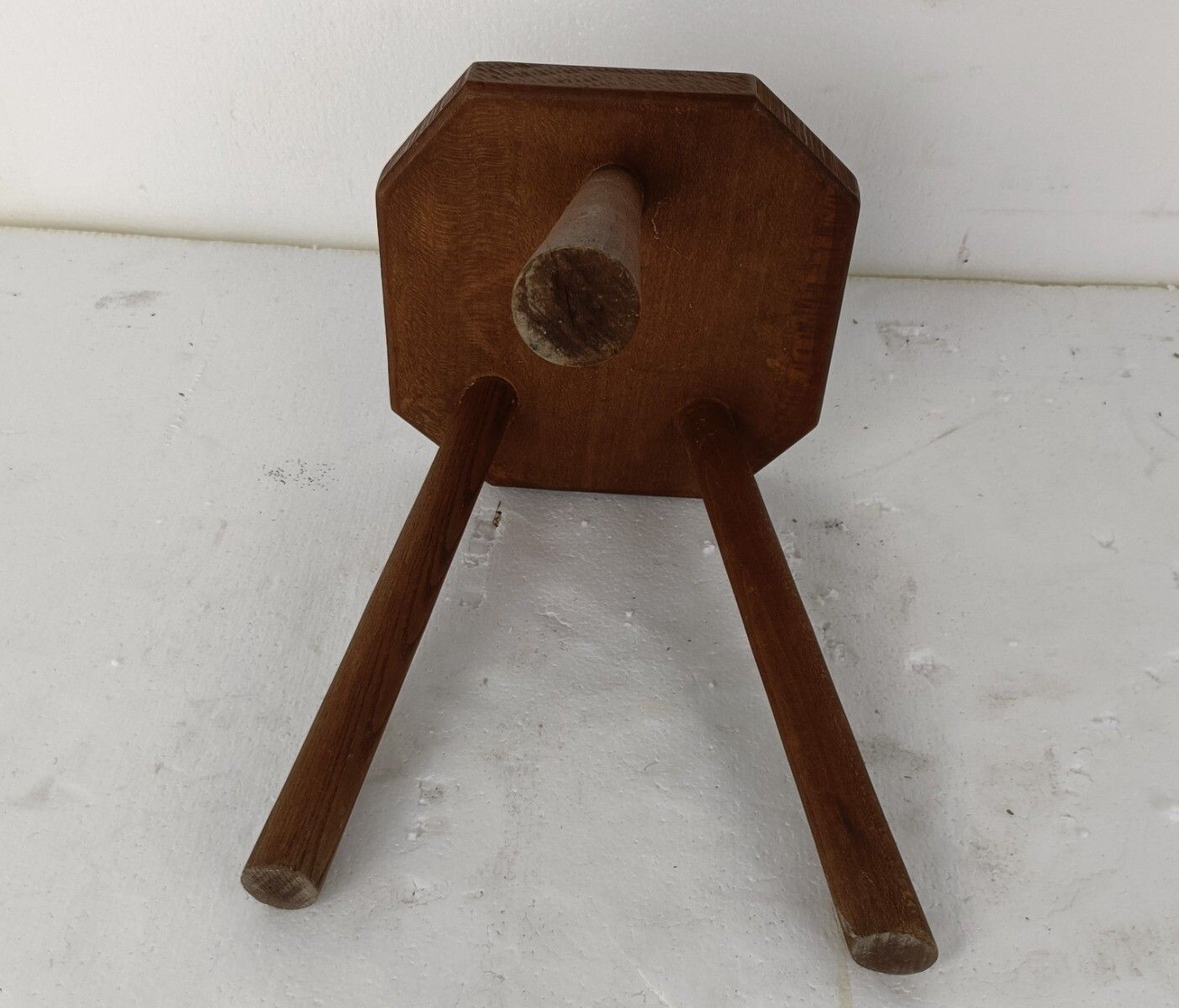 Vintage Hand Carved Wood Tripod Milking Stool Square Top Pedestal Table Pedestal photo buy