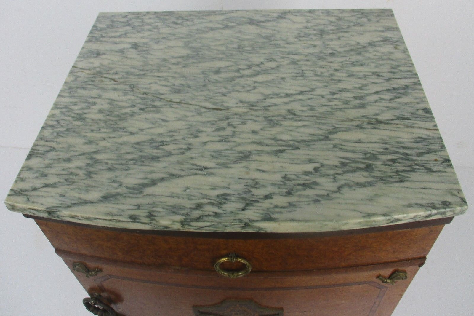 Cabinet Side Table Night Stand Queen Anne Style Wood Marble Inlay Butterflies photo Furniture