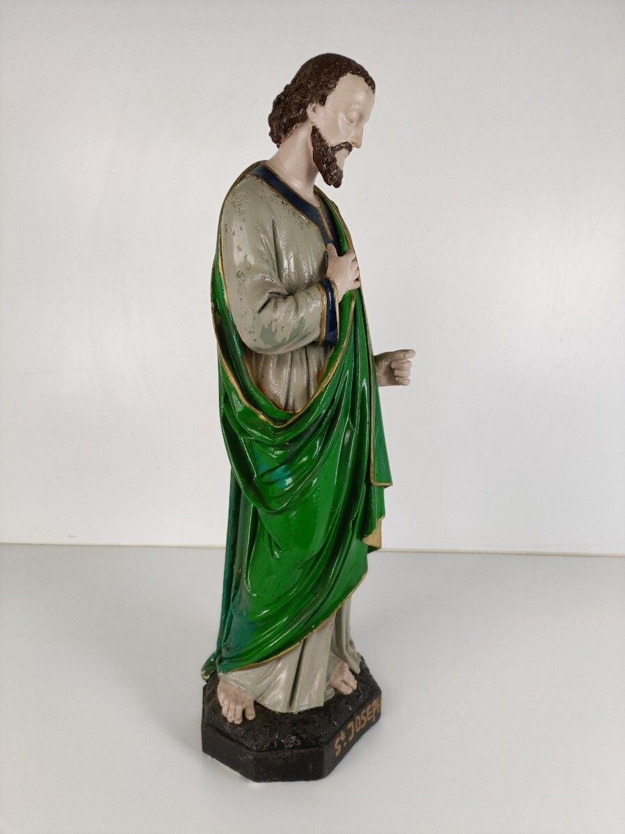 Large Antique Statue Saint Joseph Protector Of Homes Plaster  Polychrome photo vinterior