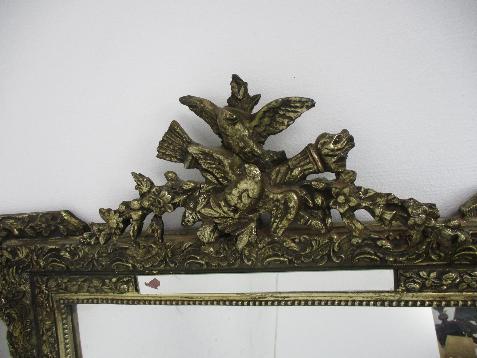 Wall Hanging Mirror Ornate Gold Gilded Hollywood Regency Birds Hobnails Gorgeous photo furniture