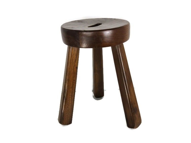 Funky Antique Milking Stool Plant Stand Pedestal Carved Wood, France Tripod Side