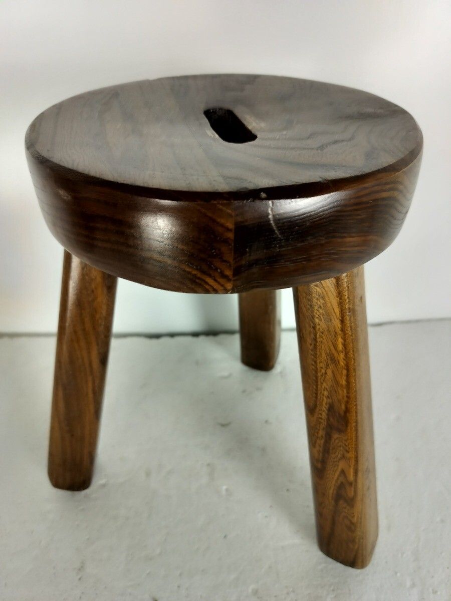 Funky Antique Milking Stool Plant Stand Pedestal Carved Wood, France Tripod Side photo furniture