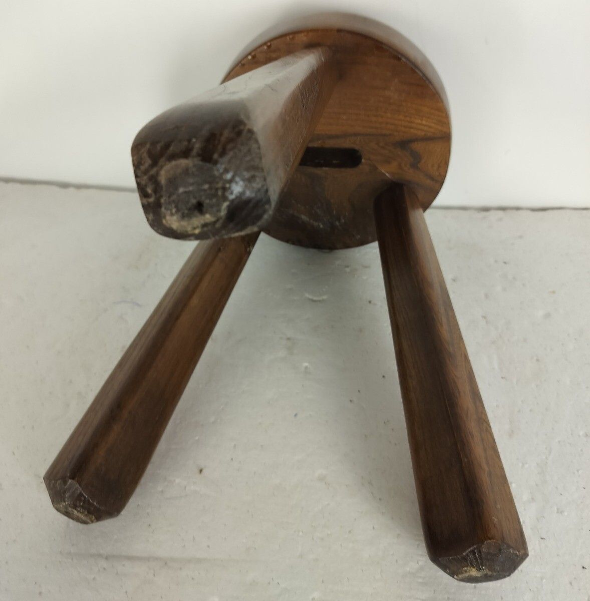 Funky Antique Milking Stool Plant Stand Pedestal Carved Wood, France Tripod Side photo vinterior