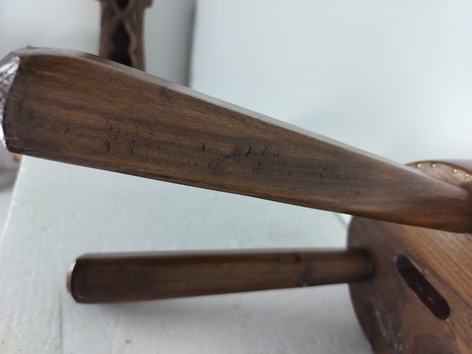 Funky Antique Milking Stool Plant Stand Pedestal Carved Wood, France Tripod Side photo buy